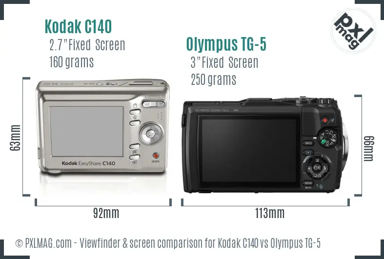 Kodak C140 vs Olympus TG-5 Screen and Viewfinder comparison