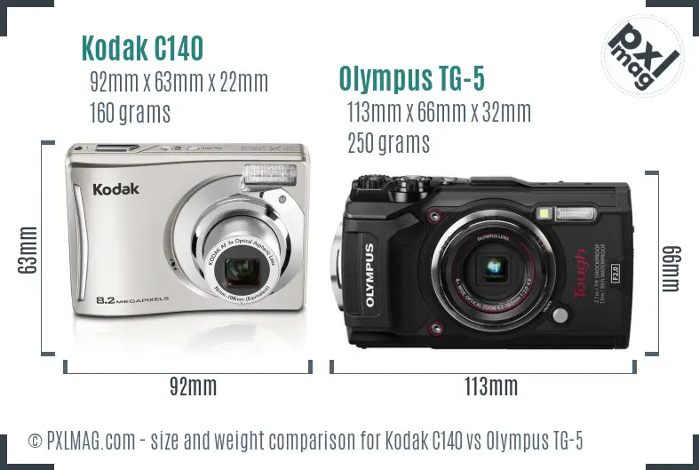 Kodak C140 vs Olympus TG-5 size comparison