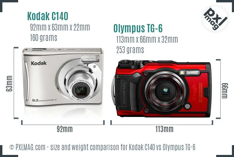 Kodak C140 vs Olympus TG-6 size comparison Kodak C140 vs Olympus TG-6 size comparison