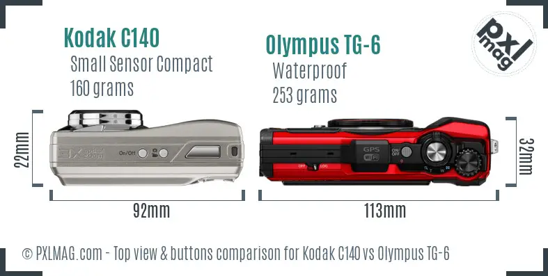 Kodak C140 vs Olympus TG-6 top view buttons comparison Kodak C140 vs Olympus TG-6 top view buttons comparison