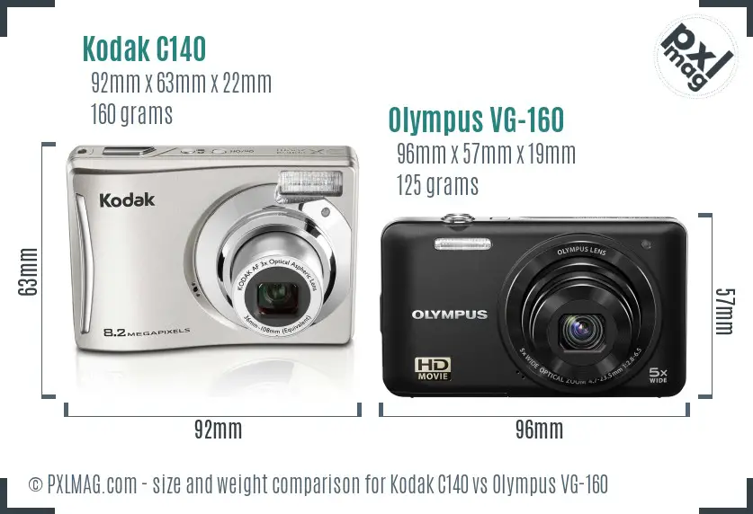 Kodak C140 vs Olympus VG-160 size comparison Kodak C140 vs Olympus VG-160 size comparison