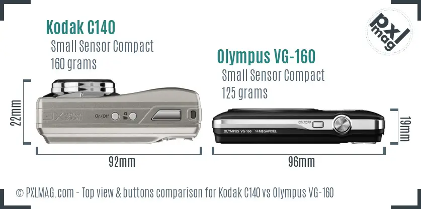 Kodak C140 vs Olympus VG-160 top view buttons comparison