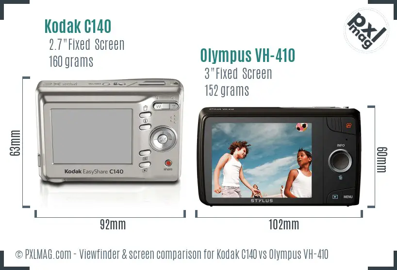 Kodak C140 vs Olympus VH-410 Screen and Viewfinder comparison
