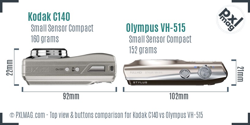 Kodak C140 vs Olympus VH-515 top view buttons comparison