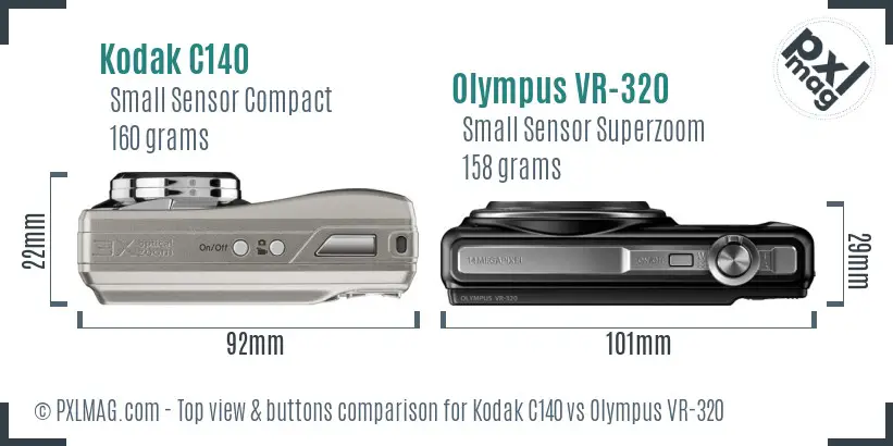 Kodak C140 vs Olympus VR-320 top view buttons comparison