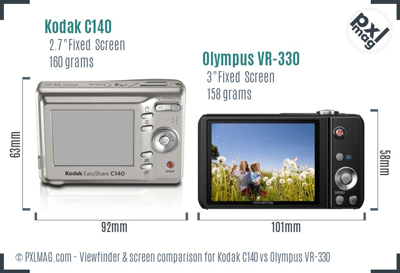 Kodak C140 vs Olympus VR-330 Screen and Viewfinder comparison