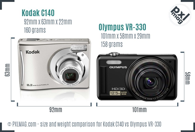 Kodak C140 vs Olympus VR-330 size comparison