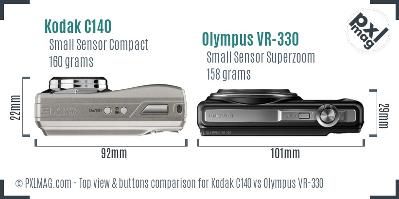 Kodak C140 vs Olympus VR-330 top view buttons comparison