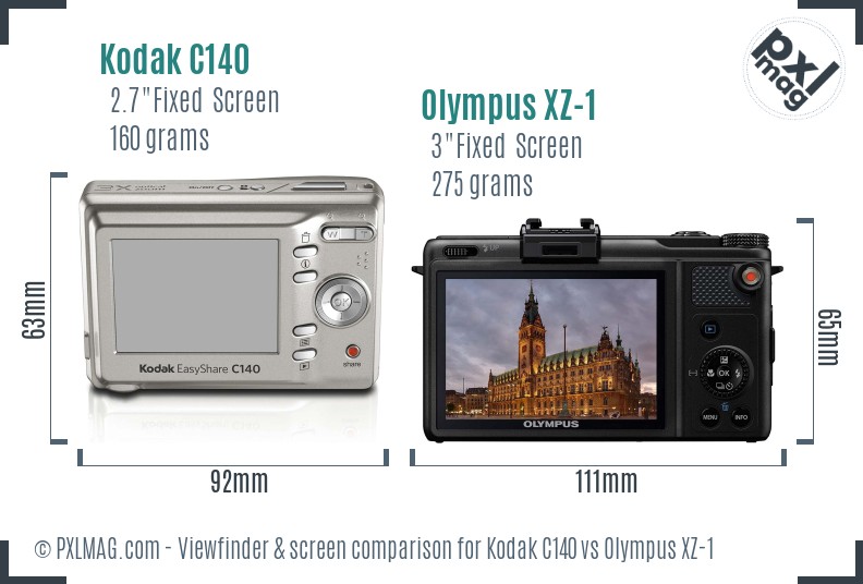 Kodak C140 vs Olympus XZ-1 Screen and Viewfinder comparison