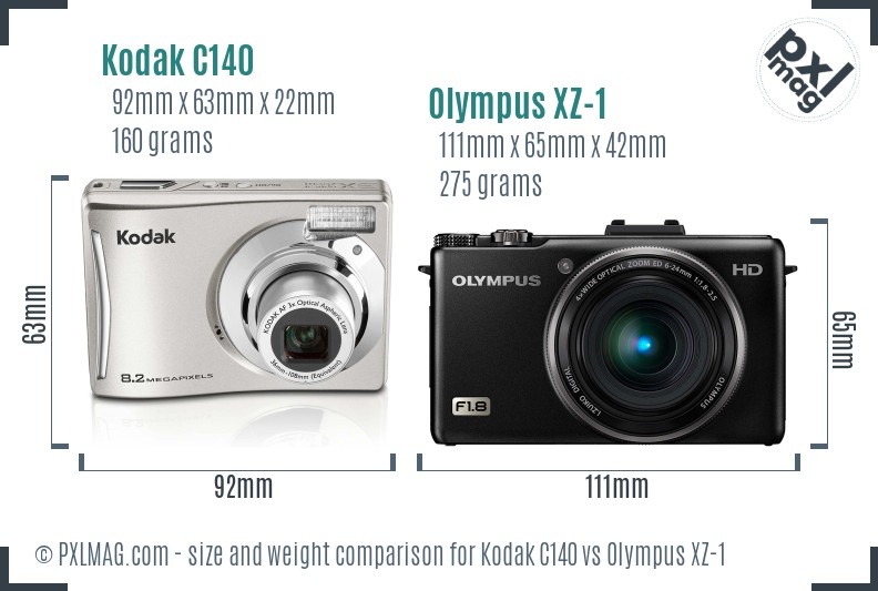 Kodak C140 vs Olympus XZ-1 size comparison