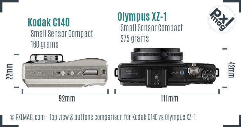 Kodak C140 vs Olympus XZ-1 top view buttons comparison