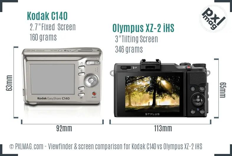 Kodak C140 vs Olympus XZ-2 iHS Screen and Viewfinder comparison