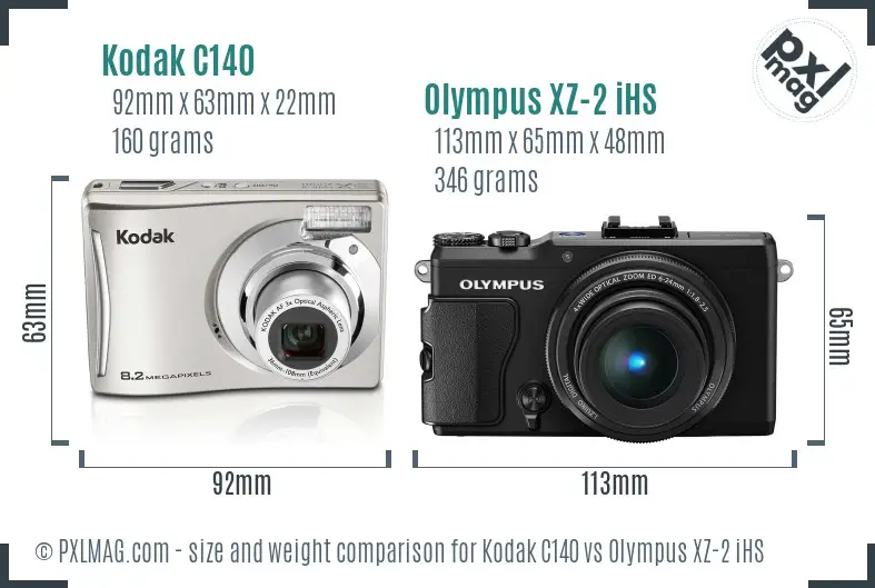 Kodak C140 vs Olympus XZ-2 iHS size comparison