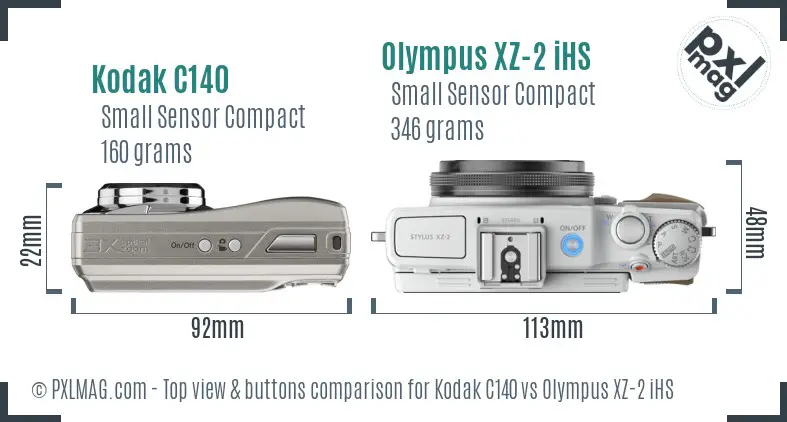 Kodak C140 vs Olympus XZ-2 iHS top view buttons comparison