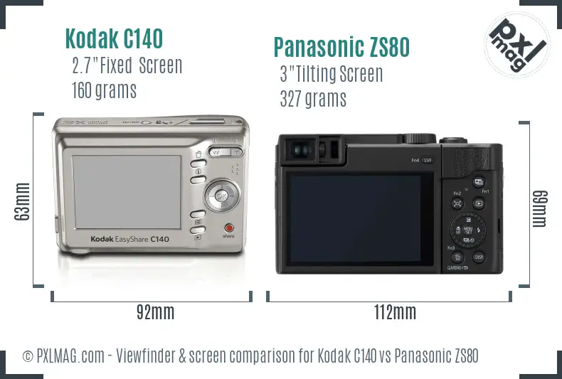 Kodak C140 vs Panasonic ZS80 Screen and Viewfinder comparison