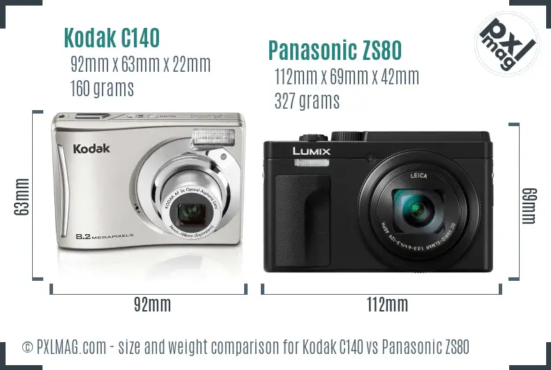 Kodak C140 vs Panasonic ZS80 size comparison