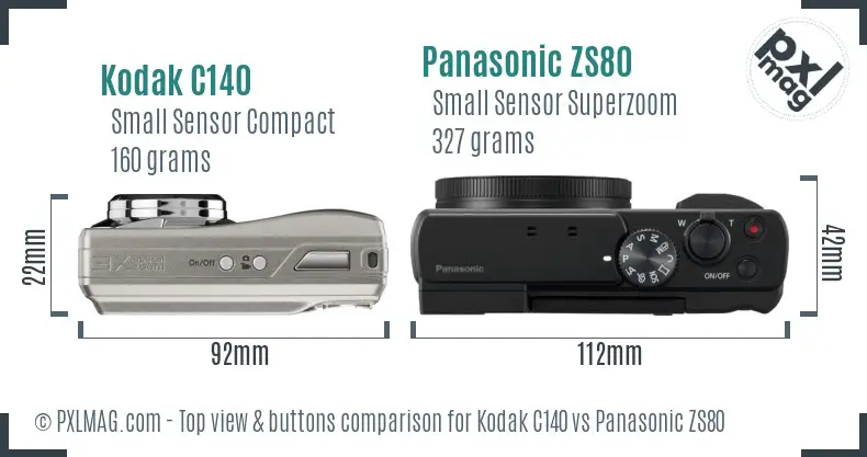 Kodak C140 vs Panasonic ZS80 top view buttons comparison