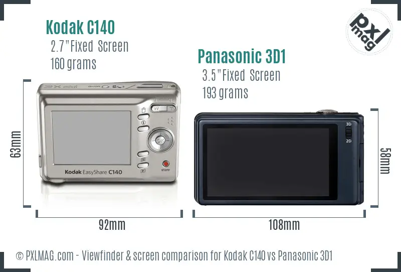 Kodak C140 vs Panasonic 3D1 Screen and Viewfinder comparison