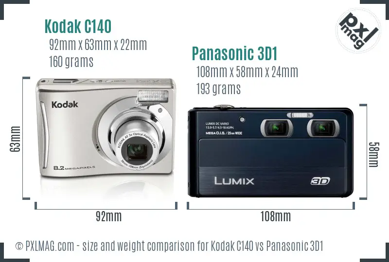 Kodak C140 vs Panasonic 3D1 size comparison