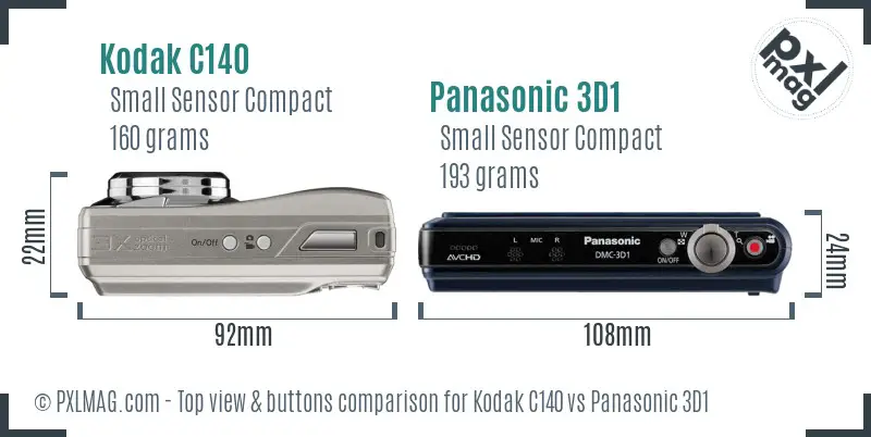 Kodak C140 vs Panasonic 3D1 top view buttons comparison