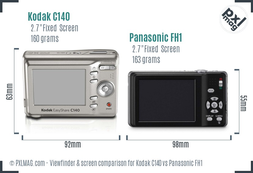 Kodak C140 vs Panasonic FH1 Screen and Viewfinder comparison