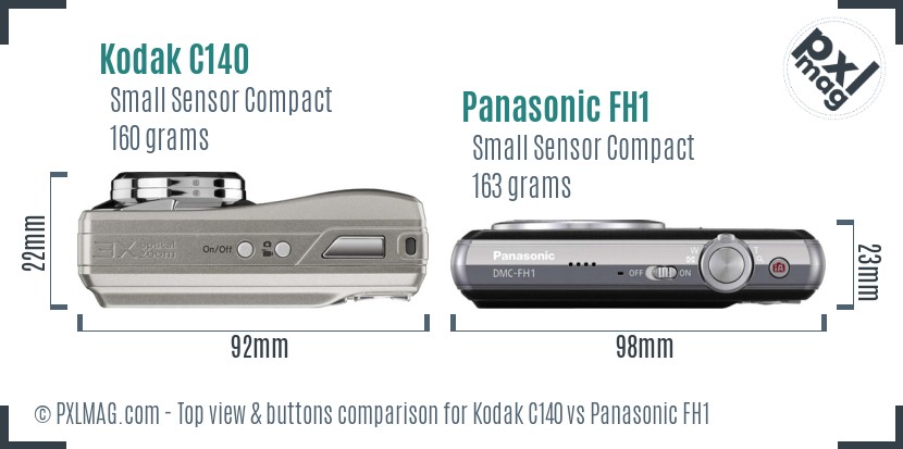 Kodak C140 vs Panasonic FH1 top view buttons comparison