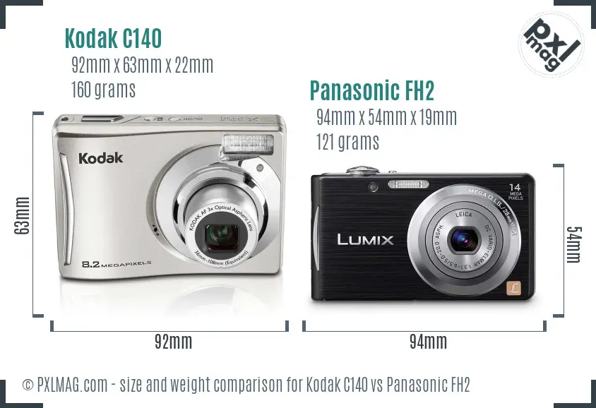 Kodak C140 vs Panasonic FH2 size comparison