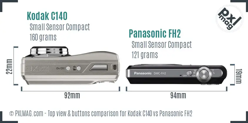Kodak C140 vs Panasonic FH2 top view buttons comparison
