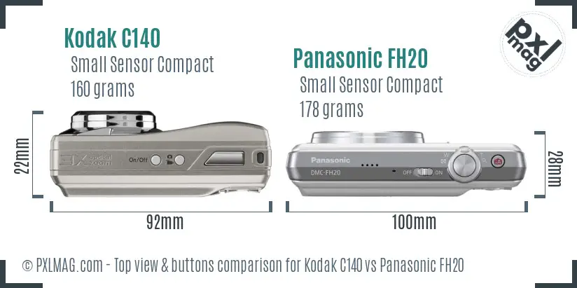 Kodak C140 vs Panasonic FH20 top view buttons comparison