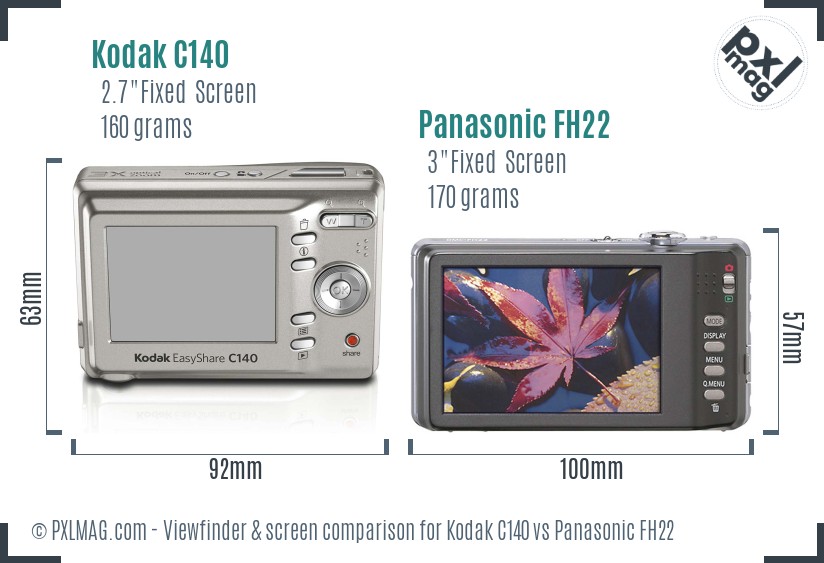 Kodak C140 vs Panasonic FH22 Screen and Viewfinder comparison