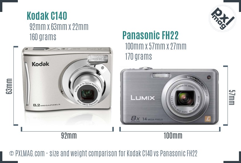 Kodak C140 vs Panasonic FH22 size comparison