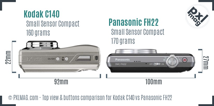 Kodak C140 vs Panasonic FH22 top view buttons comparison
