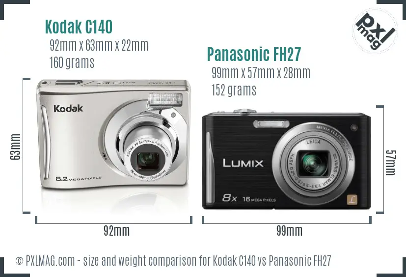 Kodak C140 vs Panasonic FH27 size comparison
