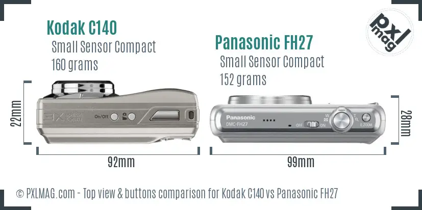 Kodak C140 vs Panasonic FH27 top view buttons comparison