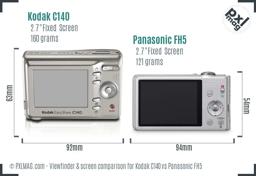 Kodak C140 vs Panasonic FH5 Screen and Viewfinder comparison