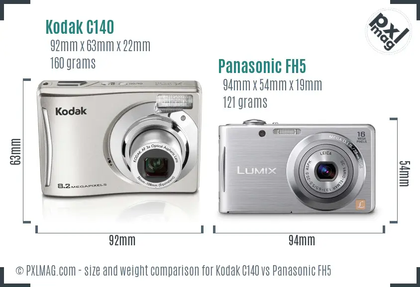 Kodak C140 vs Panasonic FH5 size comparison