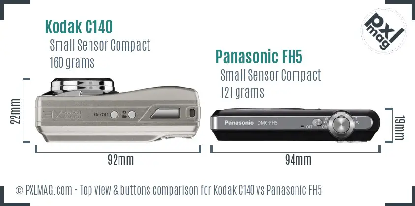 Kodak C140 vs Panasonic FH5 top view buttons comparison