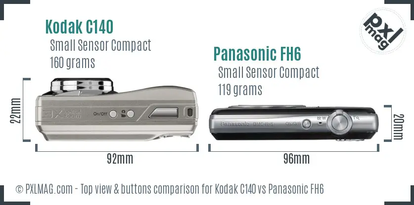 Kodak C140 vs Panasonic FH6 top view buttons comparison Kodak C140 vs Panasonic FH6 top view buttons comparison