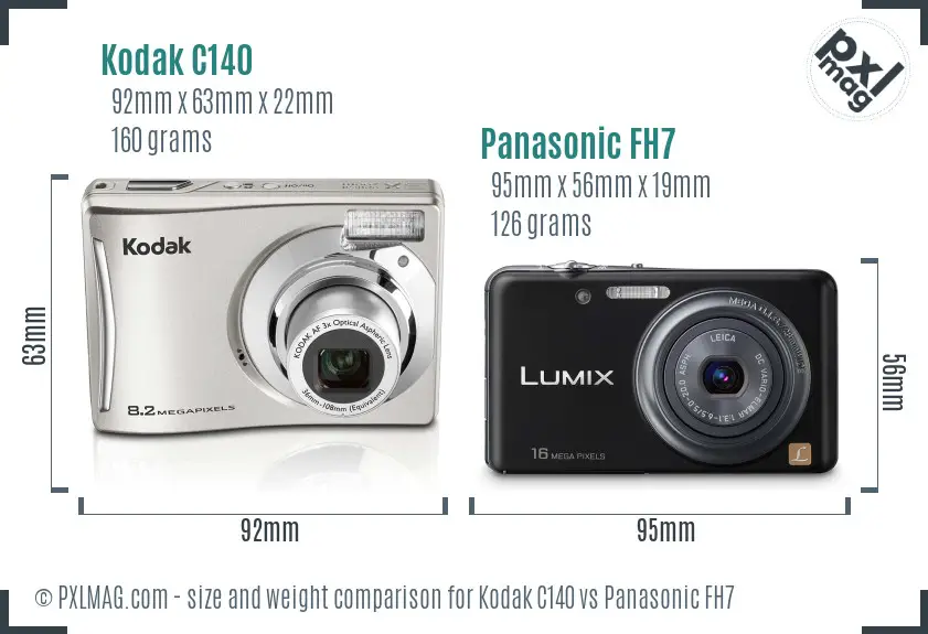 Kodak C140 vs Panasonic FH7 size comparison