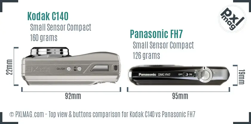 Kodak C140 vs Panasonic FH7 top view buttons comparison