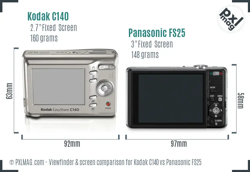 Kodak C140 vs Panasonic FS25 Screen and Viewfinder comparison
