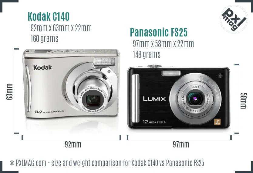 Kodak C140 vs Panasonic FS25 size comparison