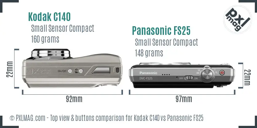 Kodak C140 vs Panasonic FS25 top view buttons comparison