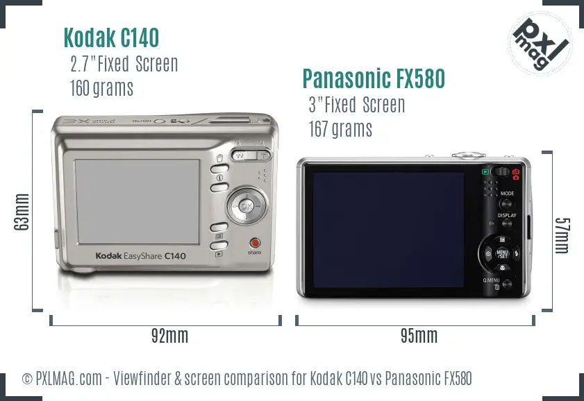 Kodak C140 vs Panasonic FX580 Screen and Viewfinder comparison