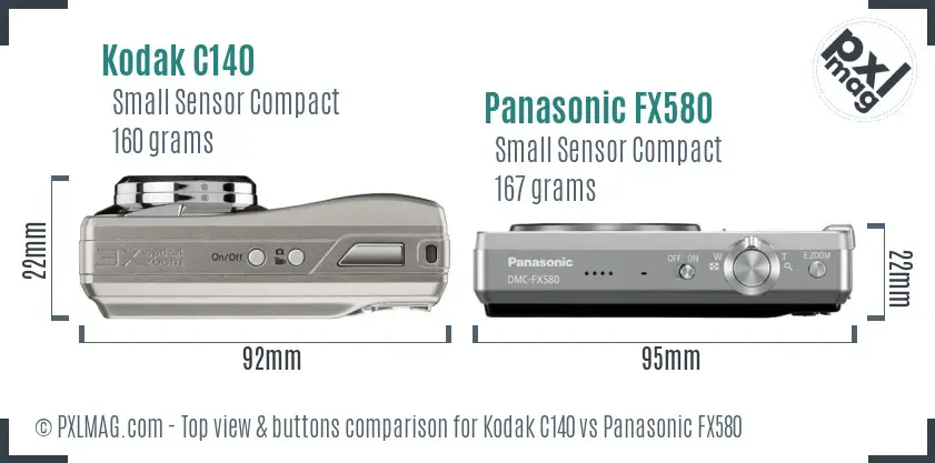 Kodak C140 vs Panasonic FX580 top view buttons comparison