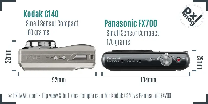 Kodak C140 vs Panasonic FX700 top view buttons comparison