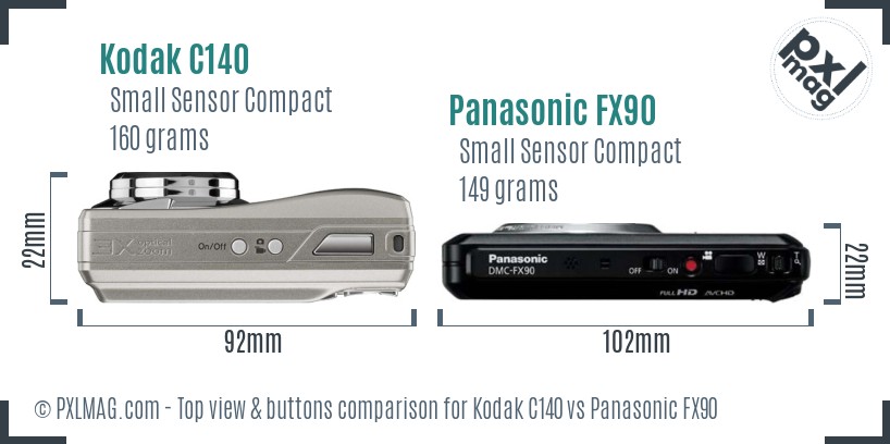 Kodak C140 vs Panasonic FX90 top view buttons comparison