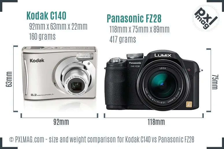 Kodak C140 vs Panasonic FZ28 size comparison