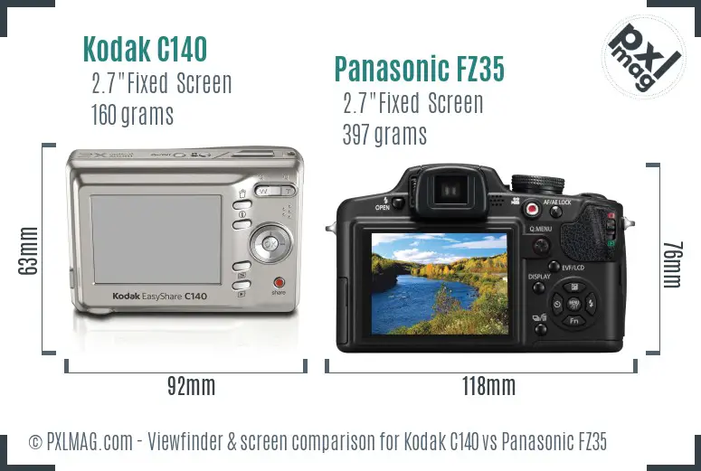 Kodak C140 vs Panasonic FZ35 Screen and Viewfinder comparison