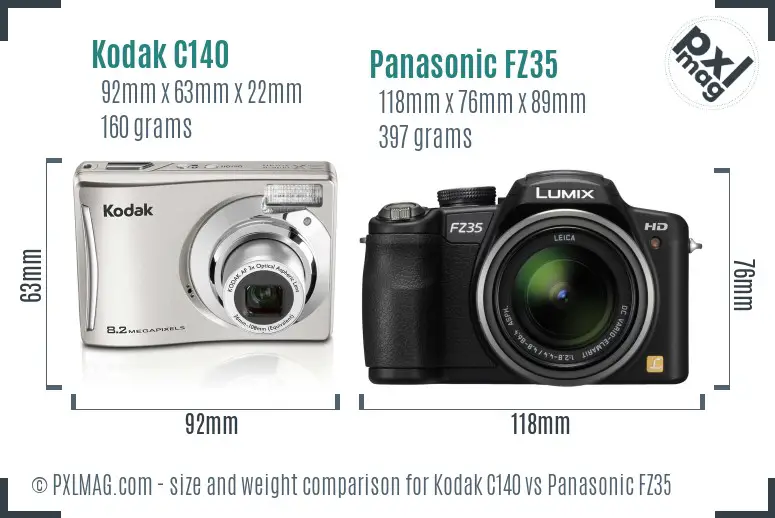 Kodak C140 vs Panasonic FZ35 size comparison